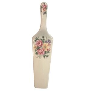 Vintage Floral Ceramic Cake Pie Server White Pink Roses Made in Thailand‎ 10"